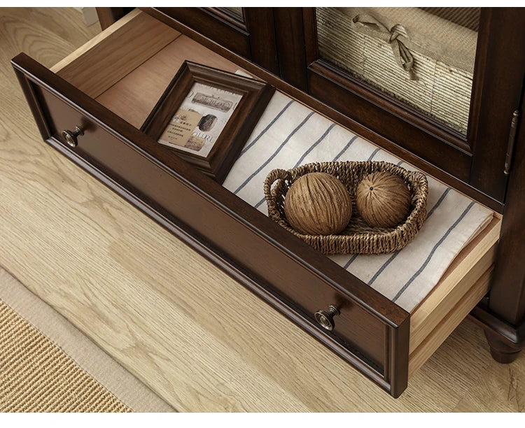 Elegant Solid Wood Pine Cabinet with Glass Doors - Multi-layer Design for Stylish Storage and Display hmy-5000