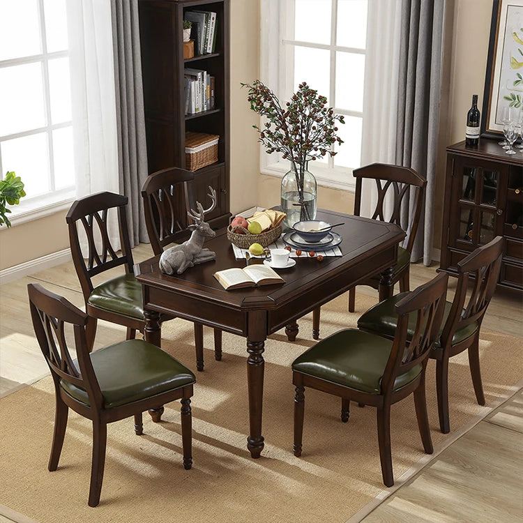 Elegant Solid Wood Dining Table Set with 6 Chairs - Classic Multi-layer Design for Timeless Style hmy-5001