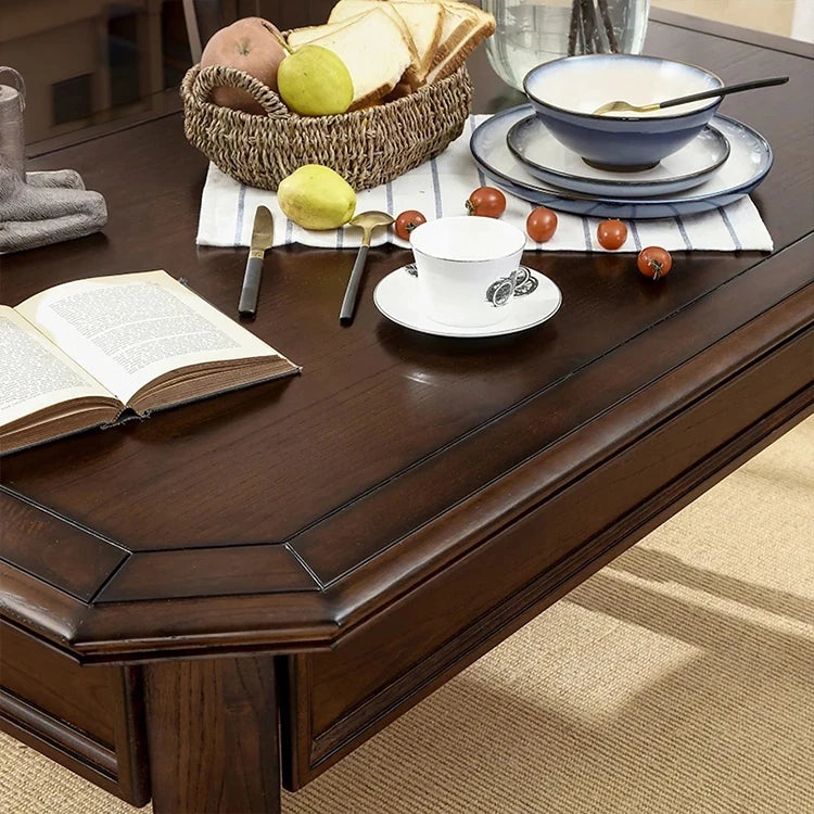Elegant Solid Wood Dining Table Set with 6 Chairs - Classic Multi-layer Design for Timeless Style hmy-5001