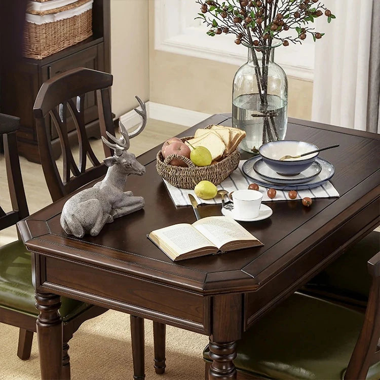 Elegant Solid Wood Dining Table Set with 6 Chairs - Classic Multi-layer Design for Timeless Style hmy-5001