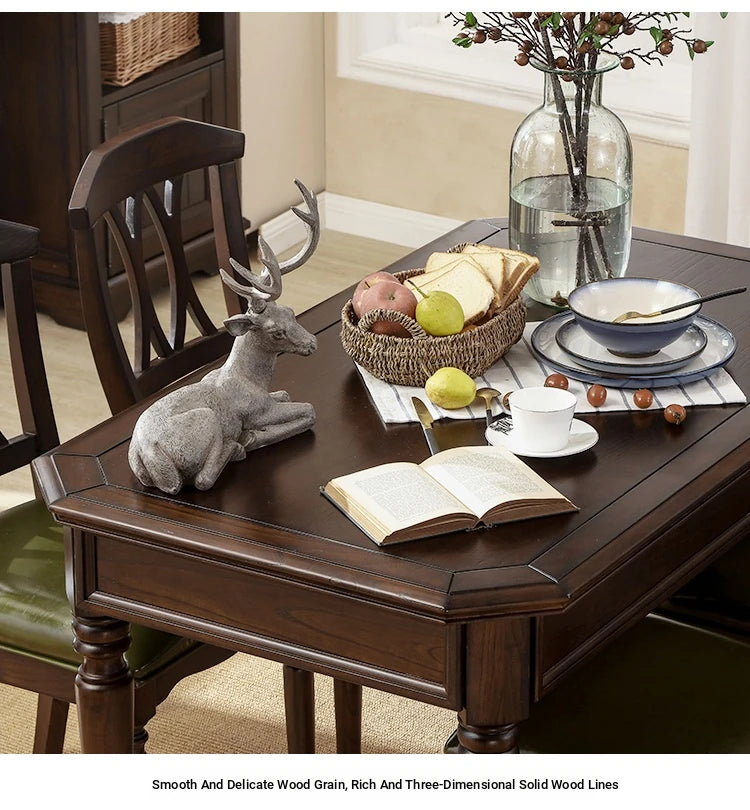 Elegant Solid Wood Dining Table Set with 6 Chairs - Classic Multi-layer Design for Timeless Style hmy-5001