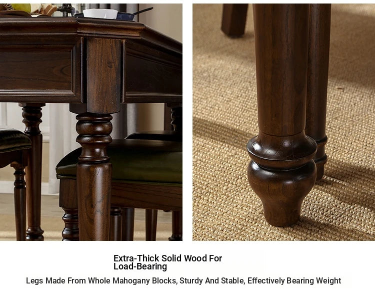 Elegant Solid Wood Dining Table Set with 6 Chairs - Classic Multi-layer Design for Timeless Style hmy-5001