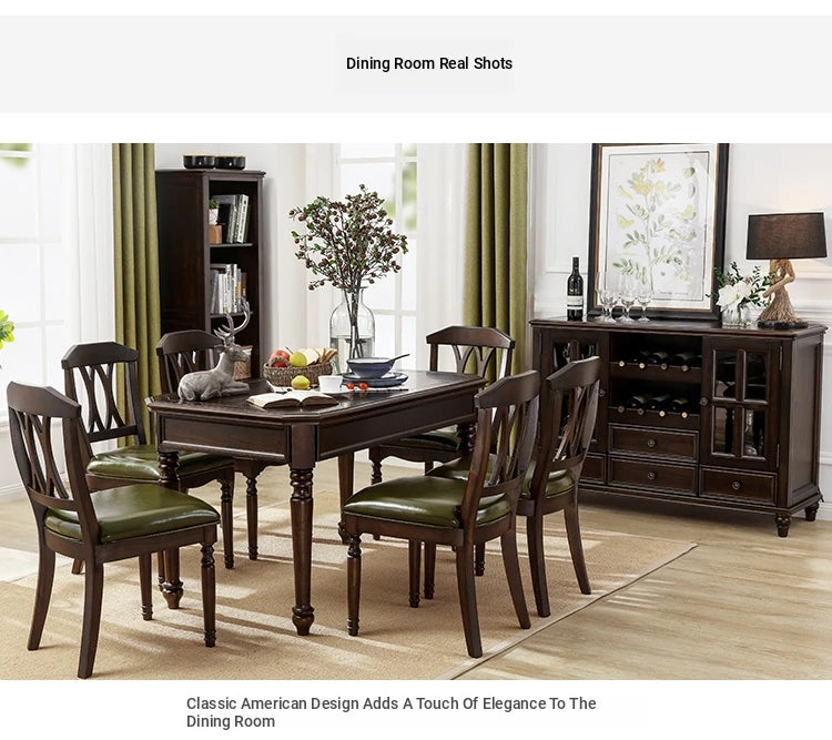 Elegant Solid Wood Dining Table Set with 6 Chairs - Classic Multi-layer Design for Timeless Style hmy-5001