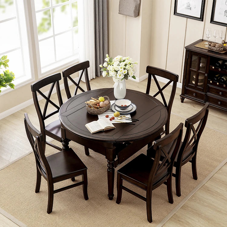 Solid Wood Round Dining Table Set with Chairs - Elegant Multi-Layer Board Design for Stylish Dining Room Decor hmy-5004