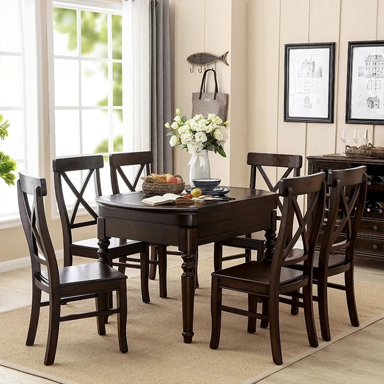 Solid Wood Round Dining Table Set with Chairs - Elegant Multi-Layer Board Design for Stylish Dining Room Decor hmy-5004