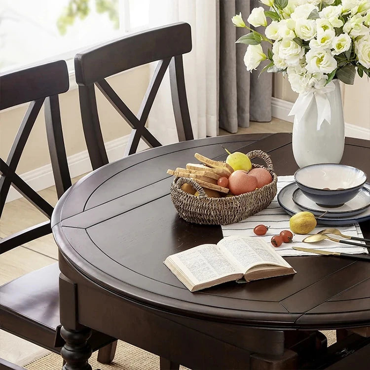 Solid Wood Round Dining Table Set with Chairs - Elegant Multi-Layer Board Design for Stylish Dining Room Decor hmy-5004