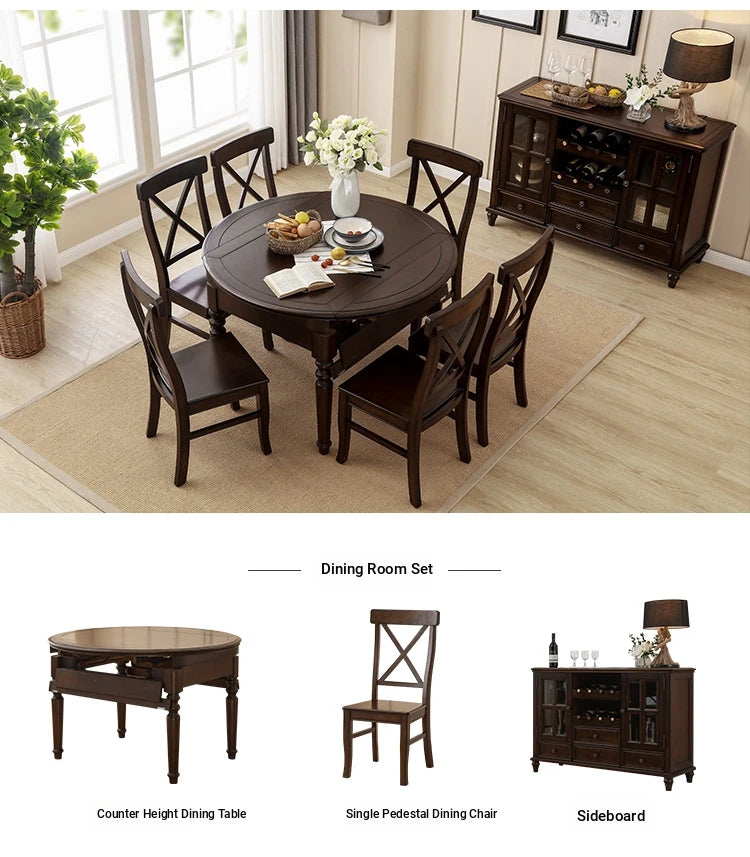Solid Wood Round Dining Table Set with Chairs - Elegant Multi-Layer Board Design for Stylish Dining Room Decor hmy-5004