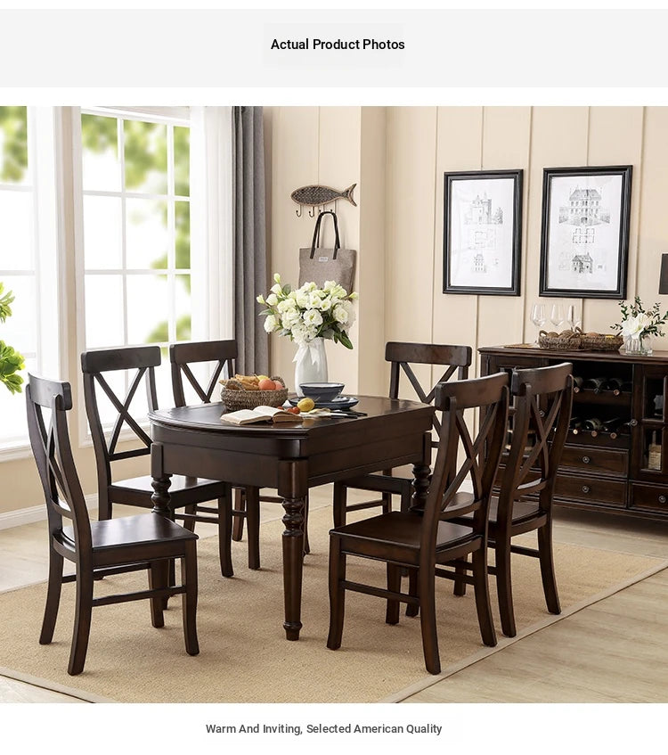 Solid Wood Round Dining Table Set with Chairs - Elegant Multi-Layer Board Design for Stylish Dining Room Decor hmy-5004