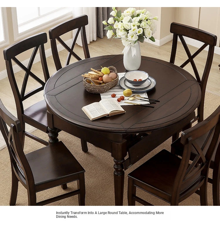 Solid Wood Round Dining Table Set with Chairs - Elegant Multi-Layer Board Design for Stylish Dining Room Decor hmy-5004