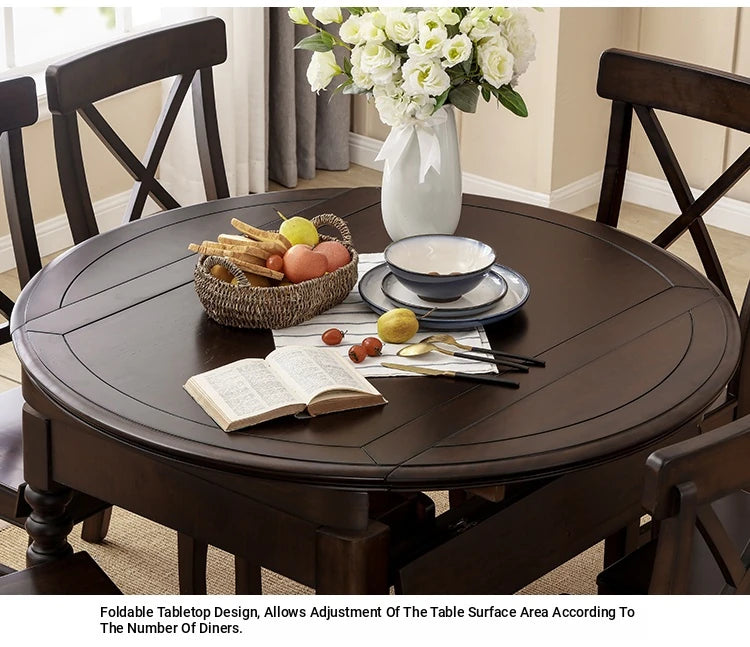 Solid Wood Round Dining Table Set with Chairs - Elegant Multi-Layer Board Design for Stylish Dining Room Decor hmy-5004