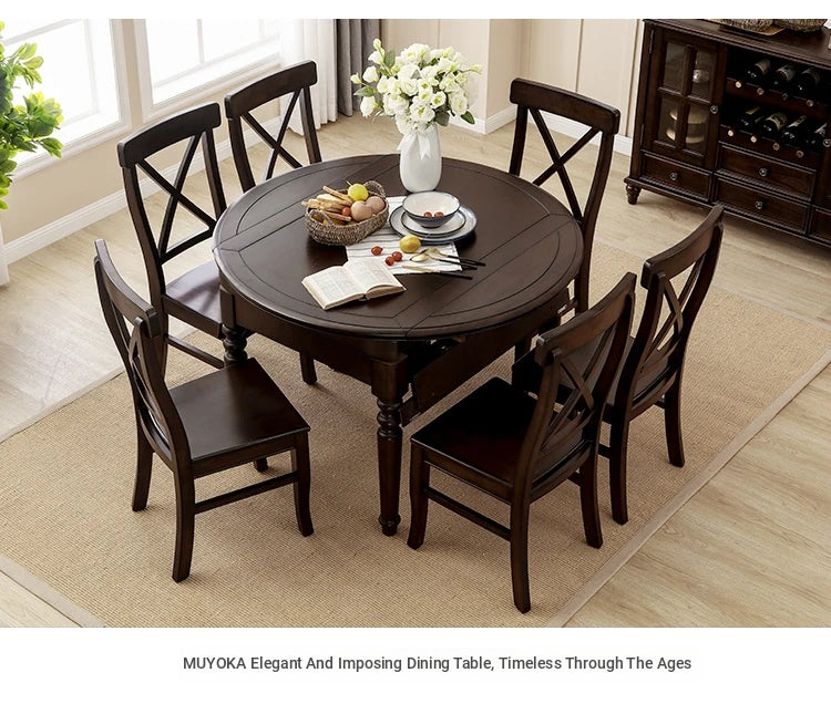 Solid Wood Round Dining Table Set with Chairs - Elegant Multi-Layer Board Design for Stylish Dining Room Decor hmy-5004