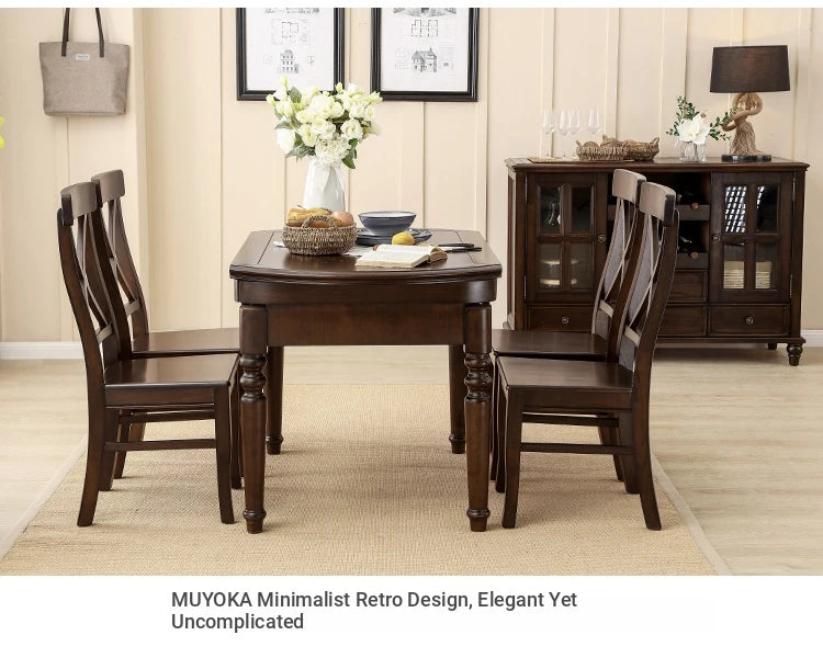 Solid Wood Round Dining Table Set with Chairs - Elegant Multi-Layer Board Design for Stylish Dining Room Decor hmy-5004