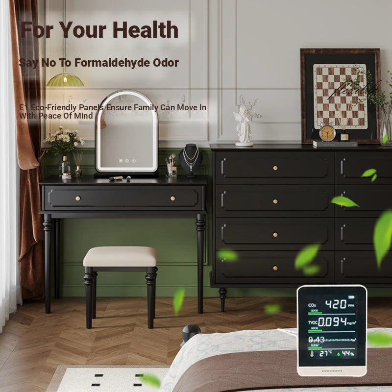 Elegant Makeup Table with Mirror - Stylish Black Vanity Set for Your Beauty Space hmz-4938