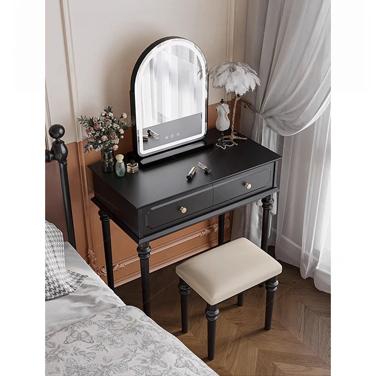 Elegant Makeup Table with Mirror - Stylish Black Vanity Set for Your Beauty Space hmz-4938