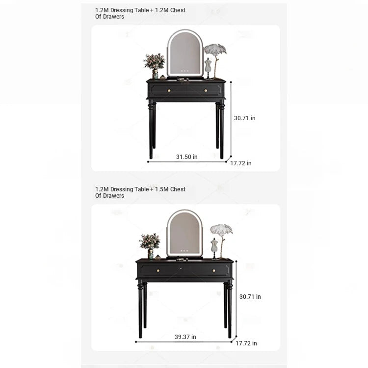 Elegant Makeup Table with Mirror - Stylish Black Vanity Set for Your Beauty Space hmz-4938