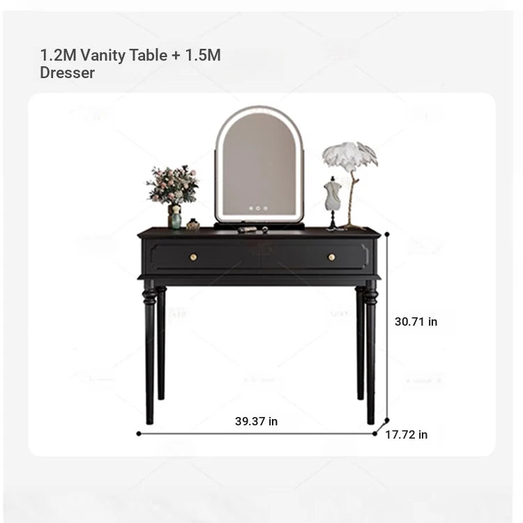 Elegant Makeup Table with Mirror - Stylish Black Vanity Set for Your Beauty Space hmz-4938