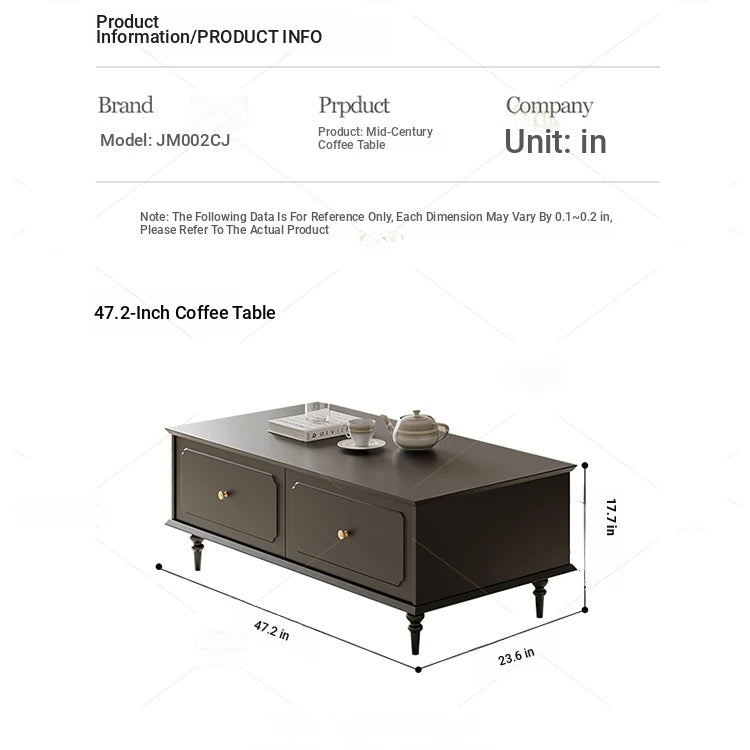 Elegant Solid Wood Tea Table with Storage Drawers – Modern Coffee Table for Living Room Decor hmz-4941