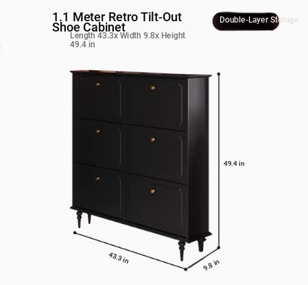 Stylish Mid-Century Shoe Cabinet in Classic Black - Elegant Storage Solution for Your Home hmz-4943
