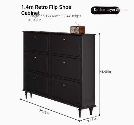 Stylish Mid-Century Shoe Cabinet in Classic Black - Elegant Storage Solution for Your Home hmz-4943
