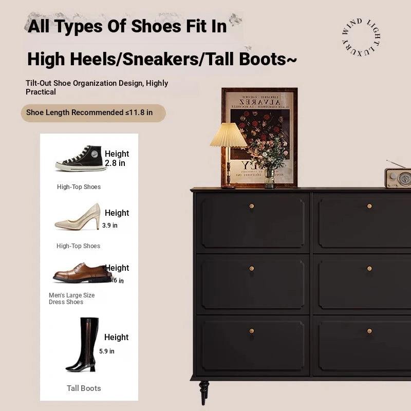 Stylish Mid-Century Shoe Cabinet in Classic Black - Elegant Storage Solution for Your Home hmz-4943