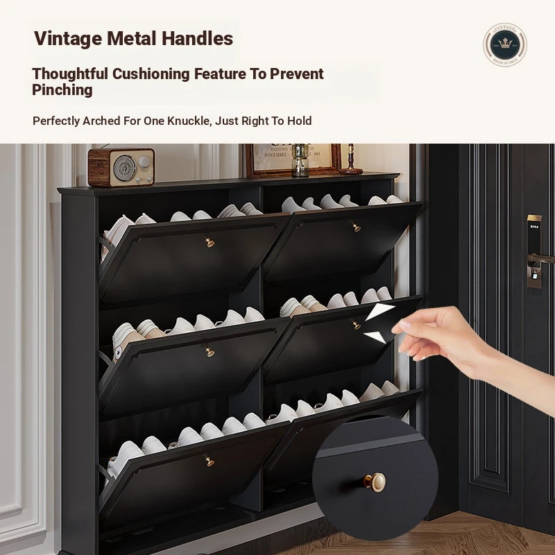 Stylish Mid-Century Shoe Cabinet in Classic Black - Elegant Storage Solution for Your Home hmz-4943