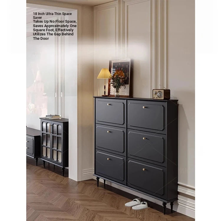 Stylish Mid-Century Shoe Cabinet in Classic Black - Elegant Storage Solution for Your Home hmz-4943
