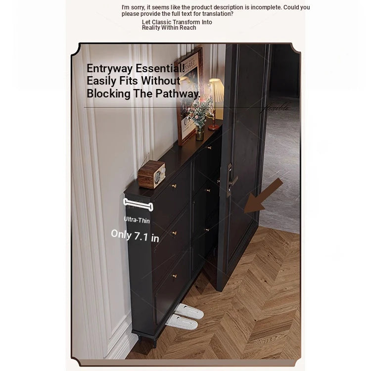 Stylish Mid-Century Shoe Cabinet in Classic Black - Elegant Storage Solution for Your Home hmz-4943