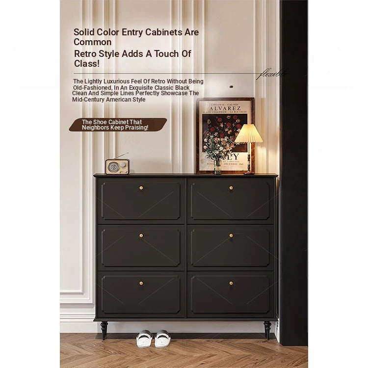 Stylish Mid-Century Shoe Cabinet in Classic Black - Elegant Storage Solution for Your Home hmz-4943
