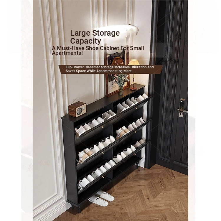Stylish Mid-Century Shoe Cabinet in Classic Black - Elegant Storage Solution for Your Home hmz-4943