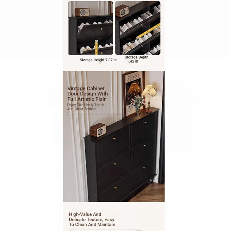 Stylish Mid-Century Shoe Cabinet in Classic Black - Elegant Storage Solution for Your Home hmz-4943