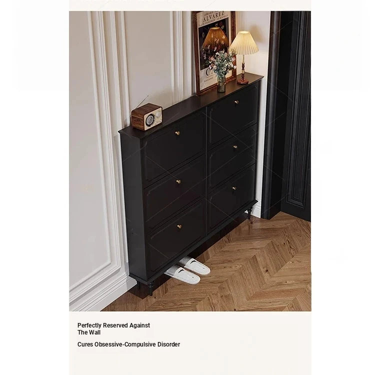 Stylish Mid-Century Shoe Cabinet in Classic Black - Elegant Storage Solution for Your Home hmz-4943