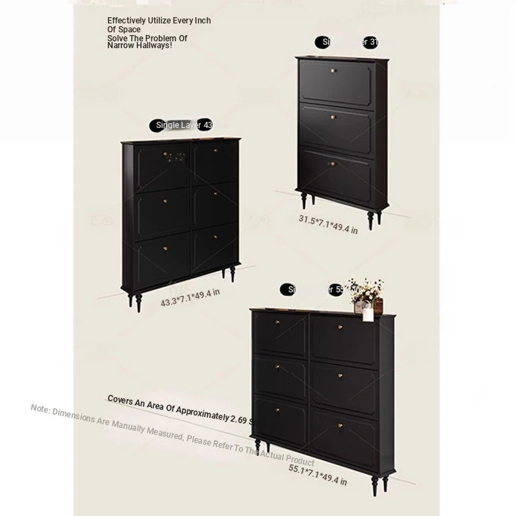 Stylish Mid-Century Shoe Cabinet in Classic Black - Elegant Storage Solution for Your Home hmz-4943