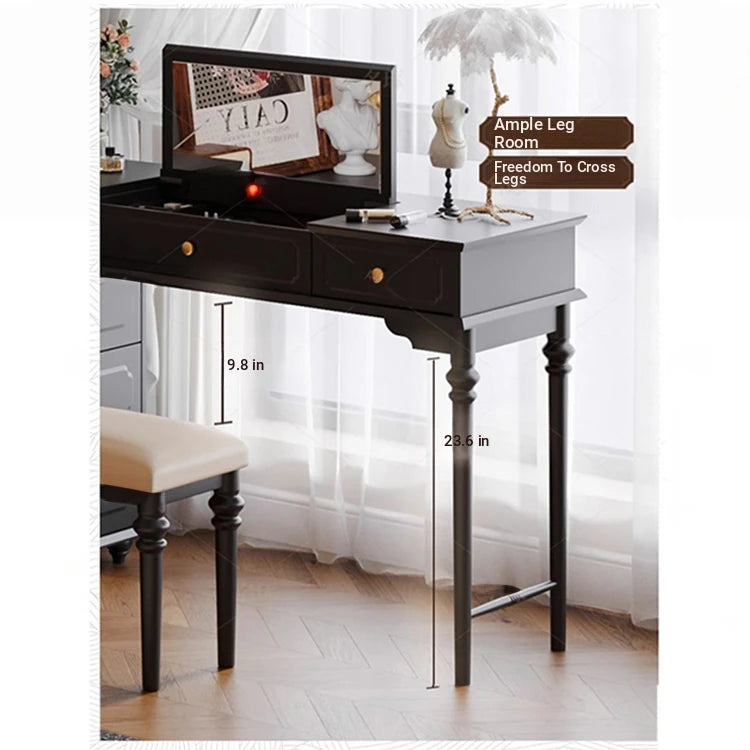Elegant Makeup Table with Glass Top - Stylish Storage Solution for Your Beauty Essentials hmz-4947