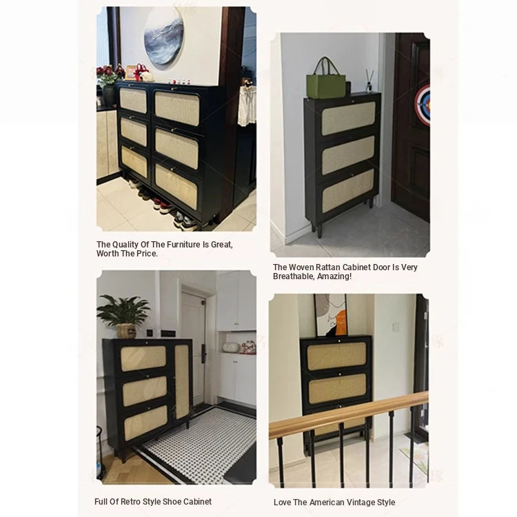 Stylish Shoe Cabinet with Woven Baskets - Organize Your Entryway in Style! hmz-4948