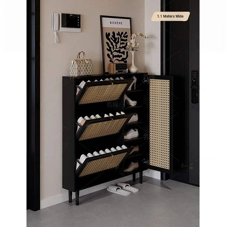 Stylish Shoe Cabinet with Woven Baskets - Organize Your Entryway in Style! hmz-4948