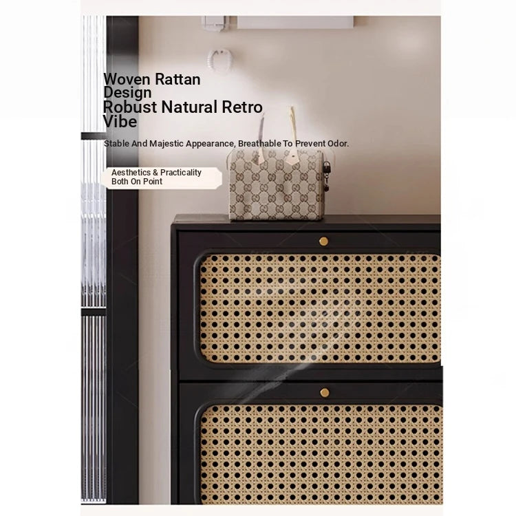 Stylish Shoe Cabinet with Woven Baskets - Organize Your Entryway in Style! hmz-4948