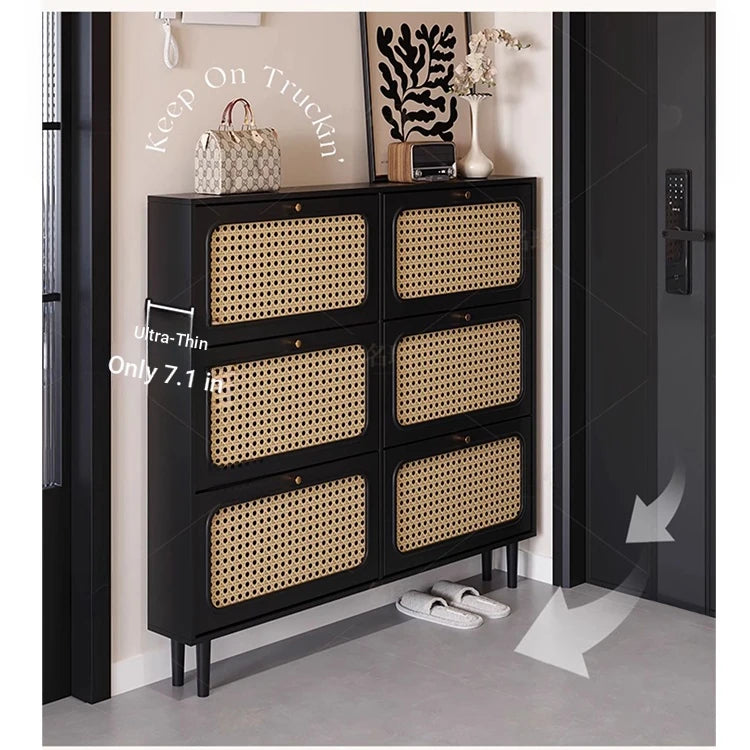 Stylish Shoe Cabinet with Woven Baskets - Organize Your Entryway in Style! hmz-4948