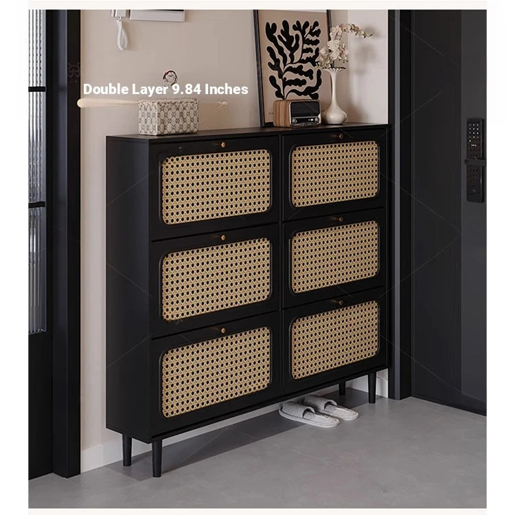 Stylish Shoe Cabinet with Woven Baskets - Organize Your Entryway in Style! hmz-4948