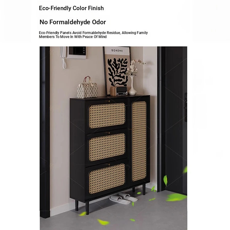 Stylish Shoe Cabinet with Woven Baskets - Organize Your Entryway in Style! hmz-4948
