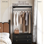 Chic Solid Wood Storage Rack with Hanging Rod and Drawer for Stylish Organization hmz-4949