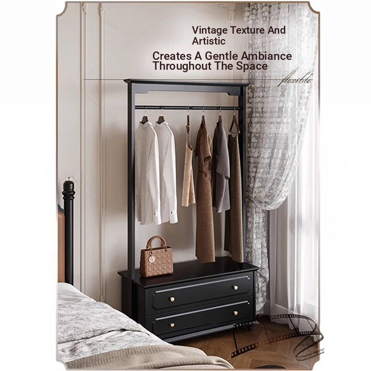 Chic Solid Wood Storage Rack with Hanging Rod and Drawer for Stylish Organization hmz-4949