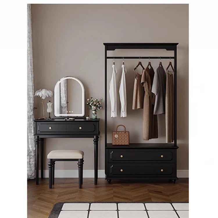 Chic Solid Wood Storage Rack with Hanging Rod and Drawer for Stylish Organization hmz-4949