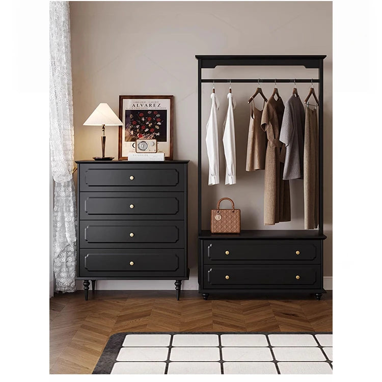 Chic Solid Wood Storage Rack with Hanging Rod and Drawer for Stylish Organization hmz-4949