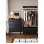 Chic Solid Wood Storage Rack with Hanging Rod and Drawer for Stylish Organization hmz-4949