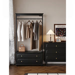Chic Solid Wood Storage Rack with Hanging Rod and Drawer for Stylish Organization hmz-4949