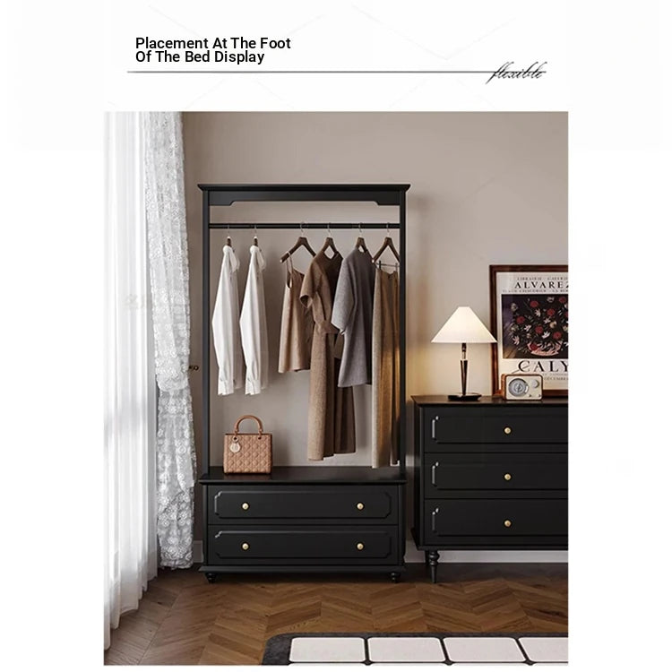 Chic Solid Wood Storage Rack with Hanging Rod and Drawer for Stylish Organization hmz-4949