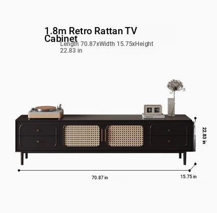Stylish Solid Wood TV Cabinet with Tempered Glass and Elegant Rattan Design - Perfect for Modern Living Rooms! hmz-4951