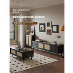Stylish Solid Wood TV Cabinet with Tempered Glass and Elegant Rattan Design - Perfect for Modern Living Rooms! hmz-4951