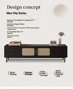 Stylish Solid Wood TV Cabinet with Tempered Glass and Elegant Rattan Design - Perfect for Modern Living Rooms! hmz-4951