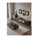 Stylish Solid Wood TV Cabinet with Tempered Glass and Elegant Rattan Design - Perfect for Modern Living Rooms! hmz-4951